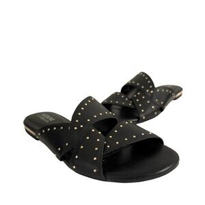 Alfani Danicah Studded Slide Sandals Step Flex Leather Black Gold Size 8.5